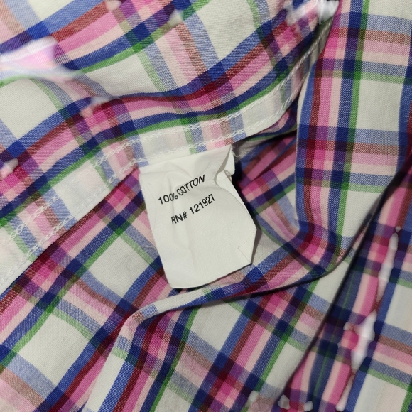 Johnnie-O Men's Size Medium Pink blue plaid shirt - Picture 4 of 8